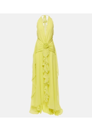 Blumarine Floral-appliqué silk georgette gown