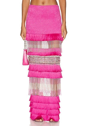 PatBO Hand Beaded Fringe Maxi Skirt in Pop Pink - Pink. Size 4 (also in 0).
