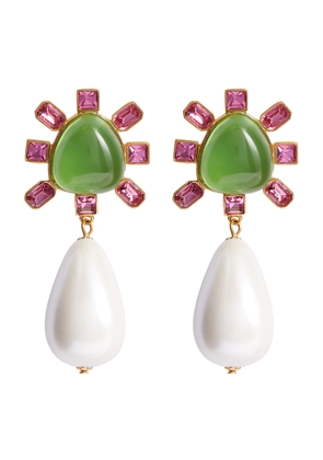 Kenneth Jay Lane Crystal and Pearl-embellished Clip-on Drop Earrings - Green