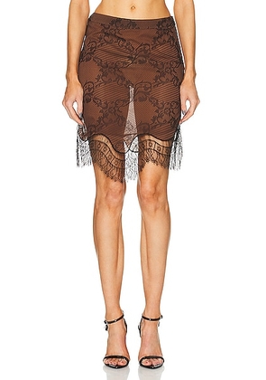 TOM FORD Ramage Tattoo Lace Skirt in Coconut Brown & Black - Brown. Size 34 (also in 40).