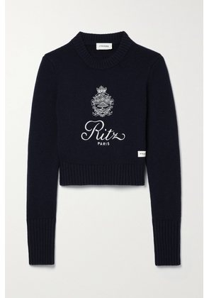 FRAME - + Ritz Paris Cropped Embroidered Cashmere Sweater - Blue - x small,small,medium,large,x large