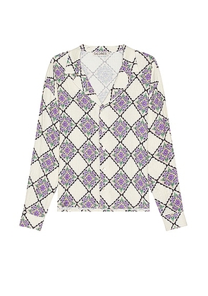 SIEDRES Henry Resort Collar Printed Long Sleeve Shirt in Multi - Purple. Size L (also in M, S).