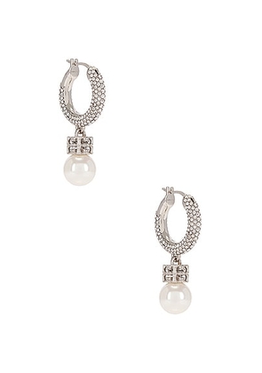 Givenchy Pearl Crystal Hoop Earrings in White & Silvery - Metallic Silver. Size all.