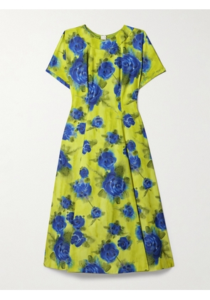 Marni - Pleated Floral-print Sateen Midi Dress - Yellow - IT38,IT40,IT42,IT44,IT46,IT48
