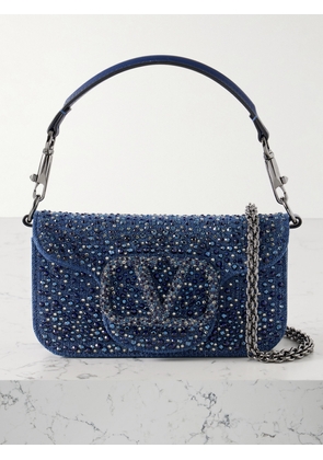 Valentino Garavani - Locò Small Leather-trimmed Crystal-embellished Denim Shoulder Bag - Blue - One size