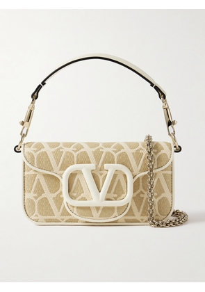 Valentino Garavani - Locò Leather-trimmed Embroidered Raffia Shoulder Bag - Neutrals - One size