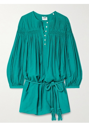 Marant Étoile - Adeliani Belted Pintucked Smocked Cotton-blend Voile Mini Dress - Green - FR34,FR36,FR38,FR40,FR42,FR44