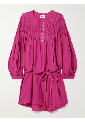 Marant Étoile - Adeliani Belted Pintucked Smocked Cotton-blend Voile Mini Dress - Pink - FR34,FR36,FR38,FR40,FR42,FR44