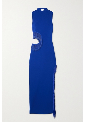 Galvan - Nova Beaded Fringed Cutout Jersey Gown - Blue - x small,small,medium,large,x large