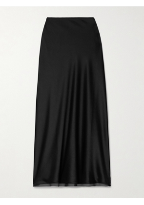 La Ligne - Silk Chiffon-trimmed Satin Midi Skirt - Black - x small,small,medium,large,x large