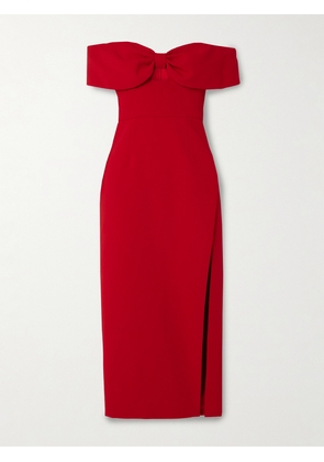Self-Portrait - Off-the-shoulder Bow-embellished Crepe Midi Dress - Red - UK 4,UK 6,UK 8,UK 10,UK 12,UK 14,UK 16