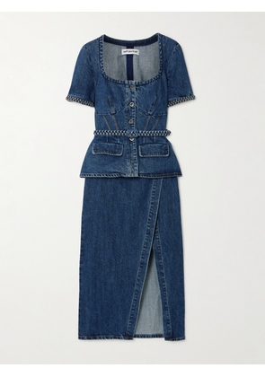 Self-Portrait - Convertible Belted Denim Midi Dress - Blue - UK 4,UK 6,UK 8,UK 10,UK 12,UK 14,UK 16