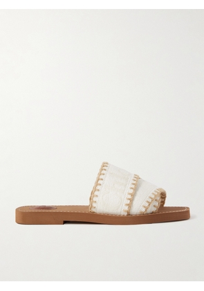 Chloé - Woody Whipstitched Logo-jacquard Canvas Slides - Off-white - IT35,IT36,IT37,IT38,IT39,IT40,IT41