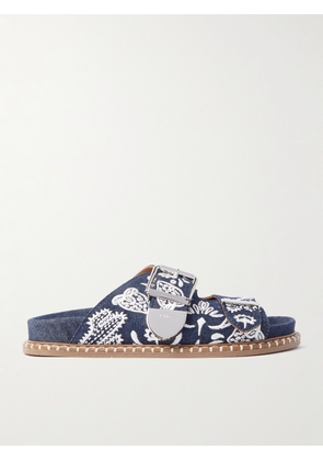Chloé - Rebecca Whipstitched Embroidered Denim Slides - Blue - IT35,IT36,IT37,IT38,IT39,IT40,IT41