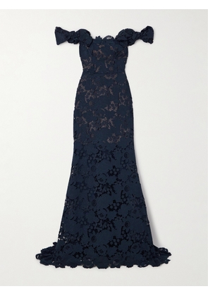 Oscar de la Renta - Off-the-shoulder Guipure Lace Gown - Blue - US0,US2,US4,US6,US8,US10