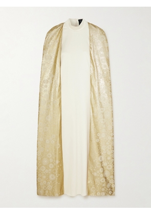 Dima Ayad - Satin And Metallic Jacquard Satin Gown And Cape Set - Cream - XS,S,M,L,XL,XXL,XXXL,XXXXL