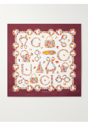Gucci - Printed Silk-satin Jacquard Scarf - Burgundy - One size