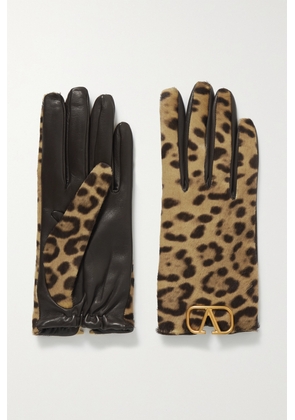 Valentino Garavani - Valentino Garavani Embellished Leopard-print Calf Hair And Leather Gloves - Brown - 6.5