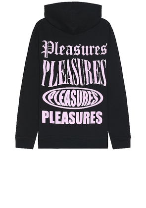Pleasures Stack Hoodie in Black. Size M, S, XL/1X.