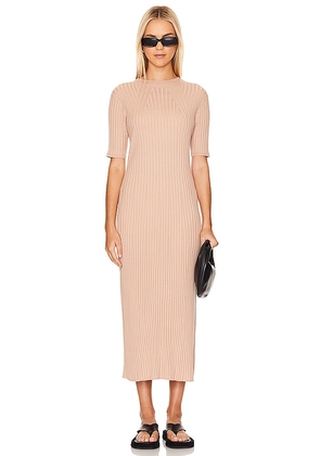 Varley Maeve Knit Midi Dress in Taupe. Size M, S, XL, XS.