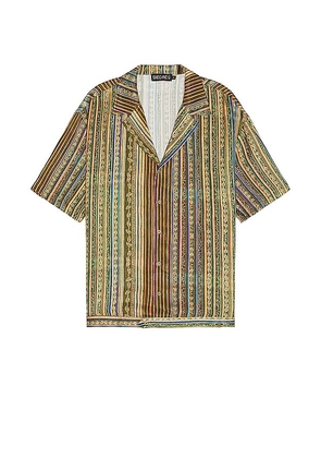 SIEDRES Cosmo Resort Collar Short Sleeve Shirt in Brown. Size M, S.