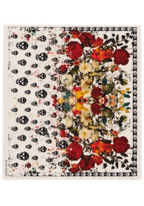 Alexander McQueen Skull floral-print wool scarf - Neutrals