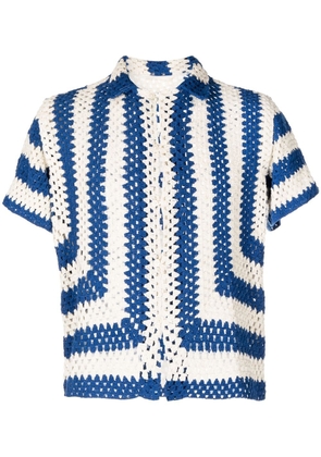 BODE striped crochet short-sleeve shirt - Blue