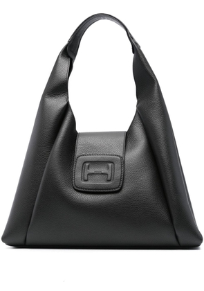 Hogan logo-patch leather shoulder bag - Black