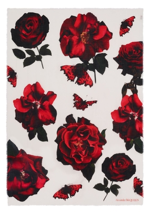 Alexander McQueen Roses cashmere scarf - White