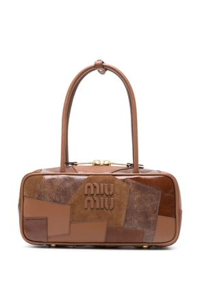 Miu Miu embossed-logo leather tote bag - Brown
