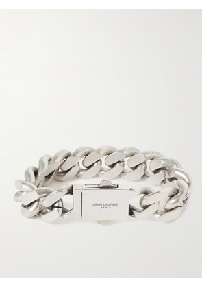 SAINT LAURENT - Logo-Engraved Burnished Silver-Tone Chain Bracelet - Men - Silver - M