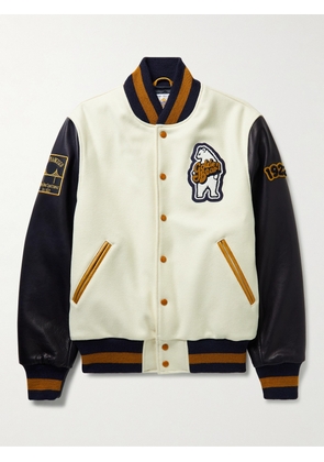 Golden Bear - The Albany Logo-Appliqued Wool-Blend and Leather Bomber Jacket - Men - Neutrals - S