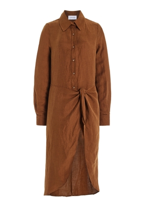Anemos - The L.A. Linen-Blend Midi Wrap Shirt Dress - Brown - M - Moda Operandi