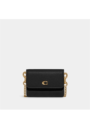 Coach Women's Refined Calf Leather Card Case With Chain - Black