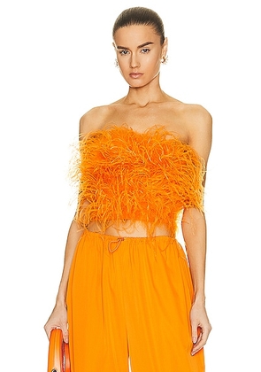 Lapointe Tube Top with Ostrich Feathers in Tangerine - Tangerine. Size S (also in ).