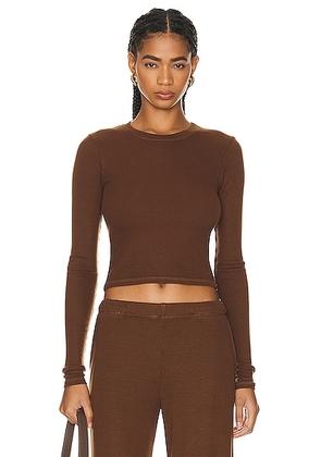 SPRWMN Cropped Long Sleeve Baby Tee in Walnut - Brown. Size L (also in XS).