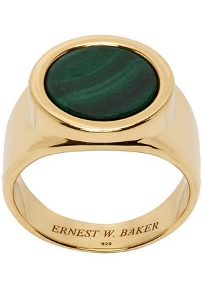 Ernest W. Baker Gold Malachite Stone Ring