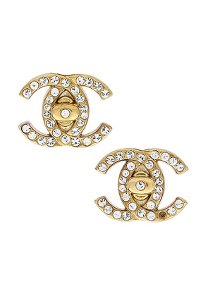 chanel Chanel Coco Mark Rhinestone Earrings in Gold - Metallic Gold. Size all.