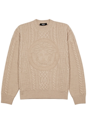 Versace Medusa-embroidered Cable-knit Wool Jumper - Beige - 54 (IT54 / Xxl)