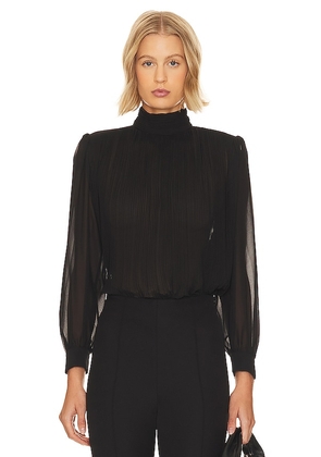 FRAME Strong Shoulder Pleated Blouse in Black. Size S, XS.