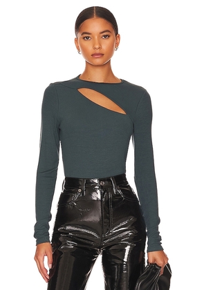 LA Made Verge Peek A Boo Long Sleeve Top in Teal. Size S, XS.