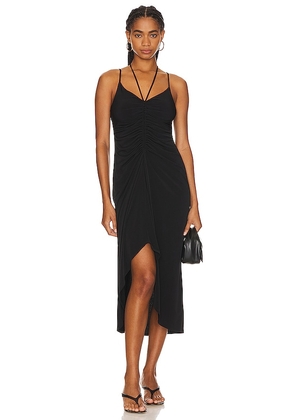 Lanston Ruched High Low Tank Dress in Black. Size S, XS.