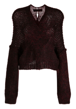 Isabel Benenato open-knit V-neck jumper - Red
