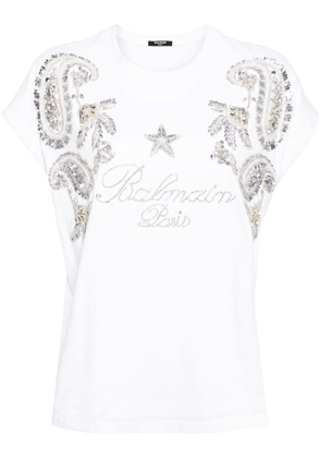Balmain crystal-embellished cotton T-shirt - White