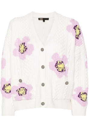Maje floral-intarsia cable-knit cardigan - White