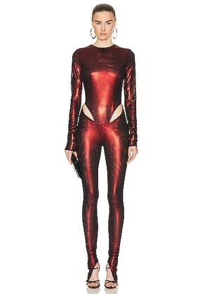 LaQuan Smith Hip Cut Out Jumpsuit in Oxblood - Red. Size XXS (also in XS).