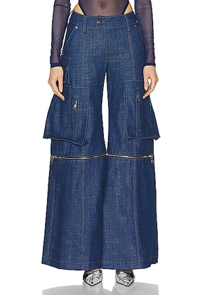 LaQuan Smith Wide Leg Utility Pant in Dark Blue Denim - Blue. Size XS (also in ).