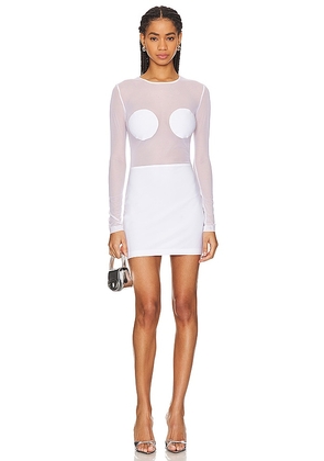 Norma Kamali Dot Dash Mini Dress in White. Size M, S, XL, XS, XXS.