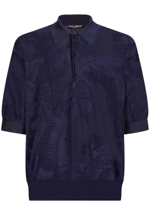 Dolce & Gabbana floral-jacquard silk-blend polo shirt - Blue