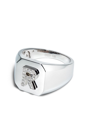 SHAY 18kt white gold R-initial ring - Silver
